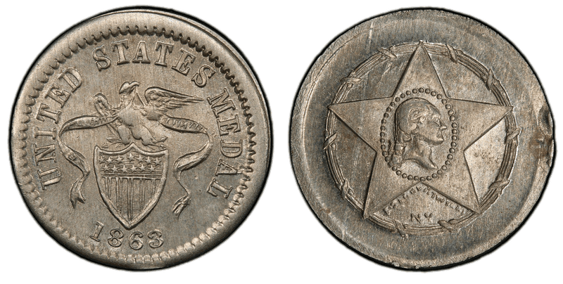 1863 Token F-105/199j GW-621 German-Silver Washington -Eagle Ribbon Patriotic