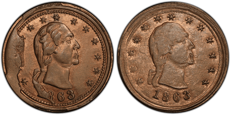 (1863) Copper-Nickel Civil War Patriotic Token F-107/108d, George Washignton