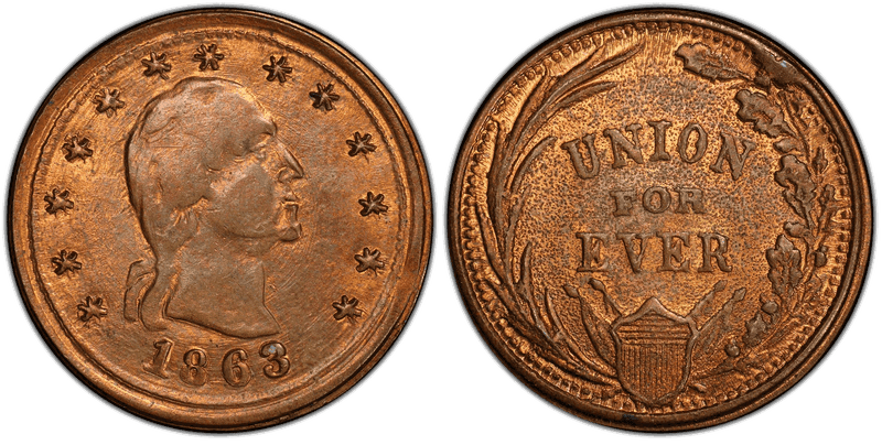 (1863) Copper Civil War Patriotic Token F-107/271a, Union For Ever