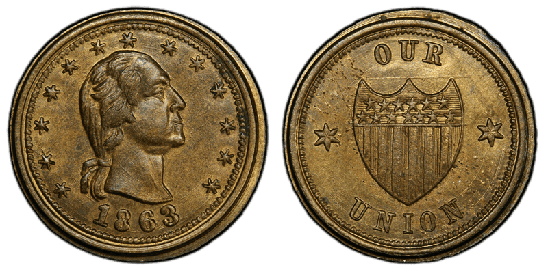 (1863) Brass Civil War Patriotic Token F-108/201b, Our Union