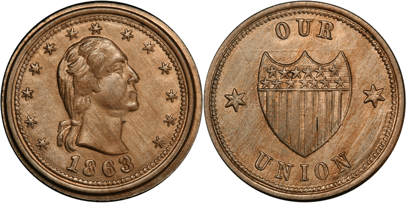 (1863) Copper Civil War Patriotic Token F-108/201d, Our Union