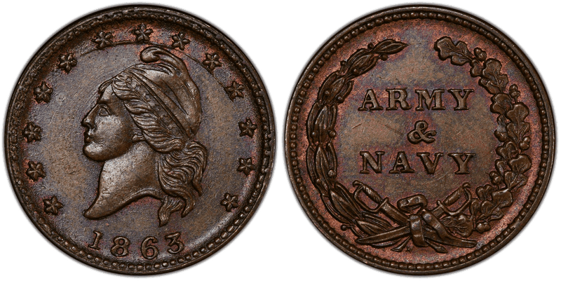(1863) Civil War Patriotic Token F-10/298a, Army & Navy