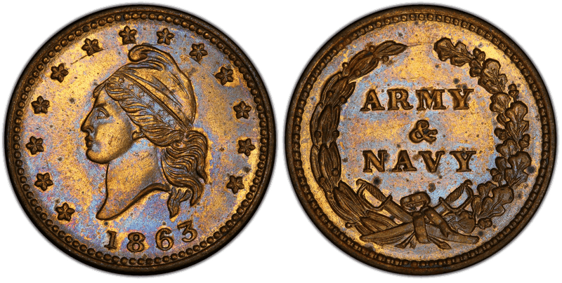 (1863) Brass Civil War Patriotic Token F-10/298b, Army & Navy