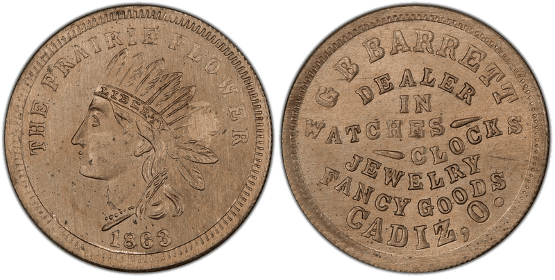 (1863) Copper-Nickel Civil War Store Card F-110A-8d, G B Barrett OH