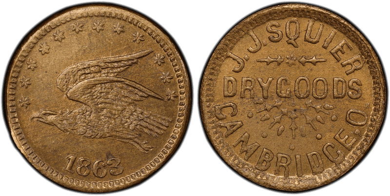 (1863) Brass Civil War Store Card F-115B-9b, J.J. Squier OH