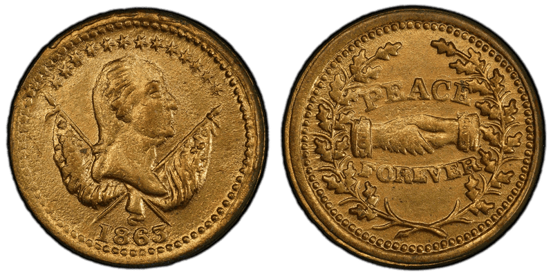 (1863) Brass Civil War Patriotic Token F-118/418b, Peace Forever