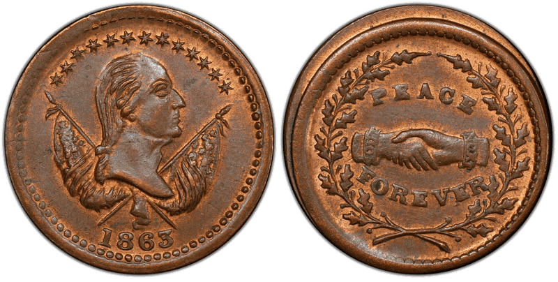 (1863) Copper Civil War Patriotic Token F-118/419a, Washington Peace Forever