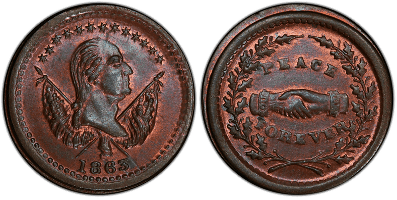 (1863) Civil War Patriotic Token F-118/419a, Washington Peace Forever