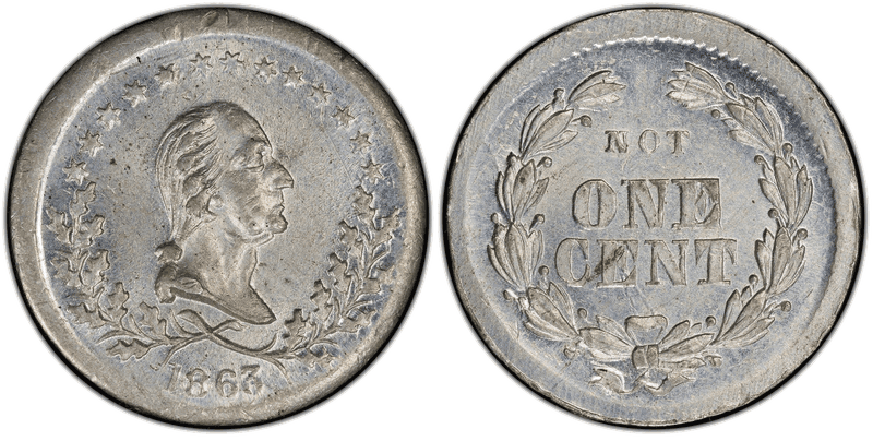 (1863) White Metal Civil War Patriotic Token F-119/360e, Not One Cent