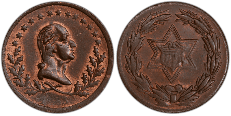 (1863) Copper Civil War Patriotic Token F-119/398a, Washington