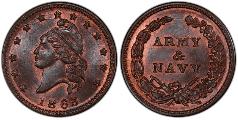 (1863) Copper Civil War Patriotic Token F-11/298a, Army & Navy