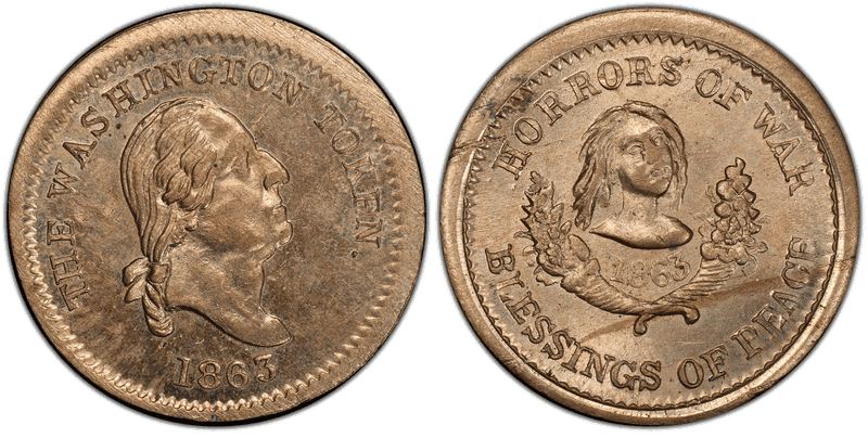 (1863) Copper-Nickel Civil War Patriotic Token F-120/256d, The Washington Token