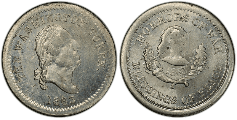 (1863) German-Silver Civil War Patriotic Token F-120/256j, The Washington Token