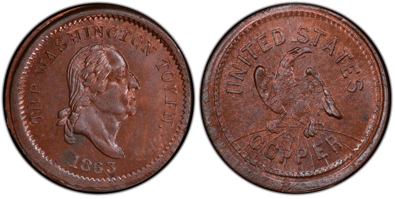 (1863) Copper Civil War Patriotic Token F-120/434a, The Washington Token