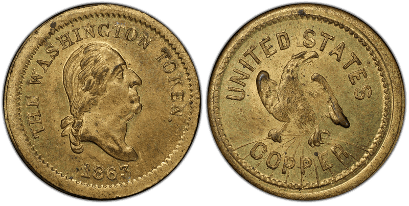 (1863) Brass Civil War Patriotic Token F-120/434b, The Washington Token