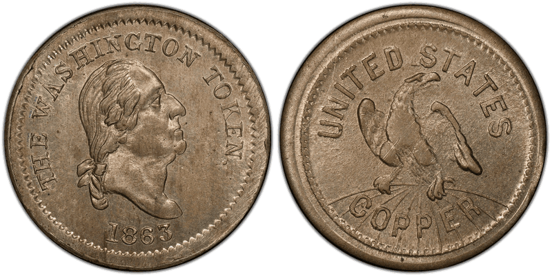 (1863) Copper-Nickel Civil War Patriotic Token F-120/434d, The Washington Token