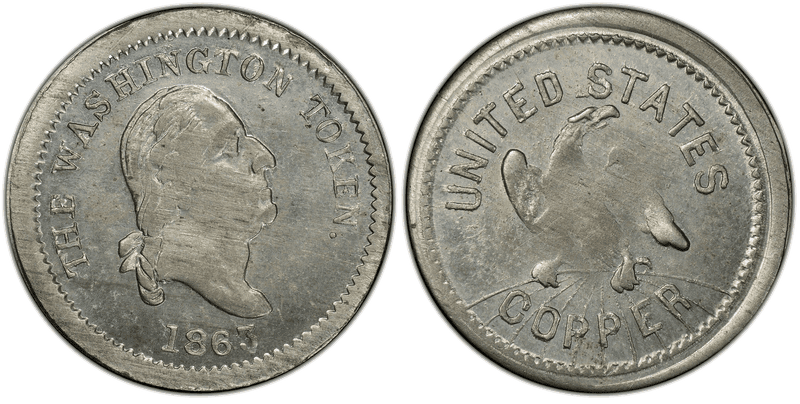 (1863) German-Silver Civil War Patriotic Token F-120/434j, The Washington Token