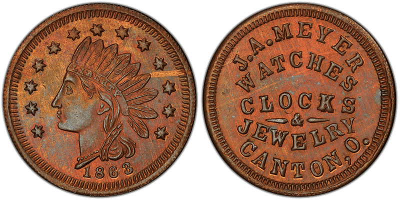 (1863) Copper Civil War Store Card F-125A-2a, J.A. Meyer OH