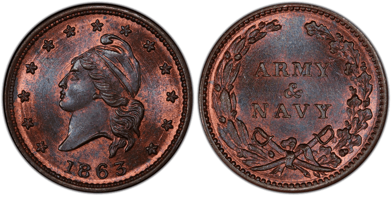 (1863) Civil War Patriotic Token F-12/297a, Army & Navy