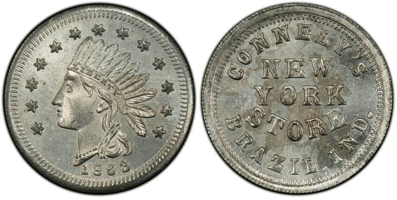 (1863) Zinc Civil War Store Card F-130A-5i, Connely's IN