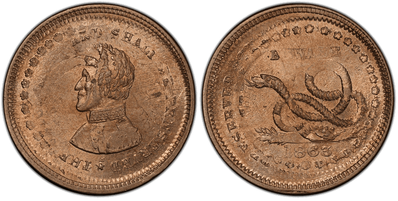 (1863) Copper-Nickel Civil War Patriotic Token F-136/397do, The Union