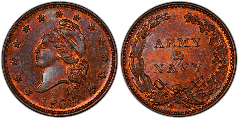 (1863) Civil War Patriotic Token F-14/297a, Army & Navy