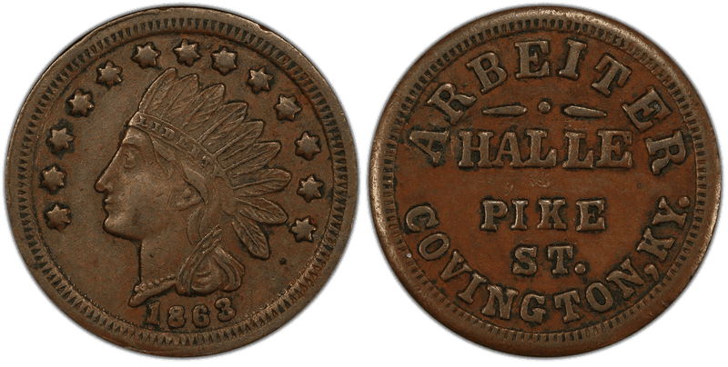 (1863) Copper Civil War Store Card F-150A-1a, Arbeiter KY