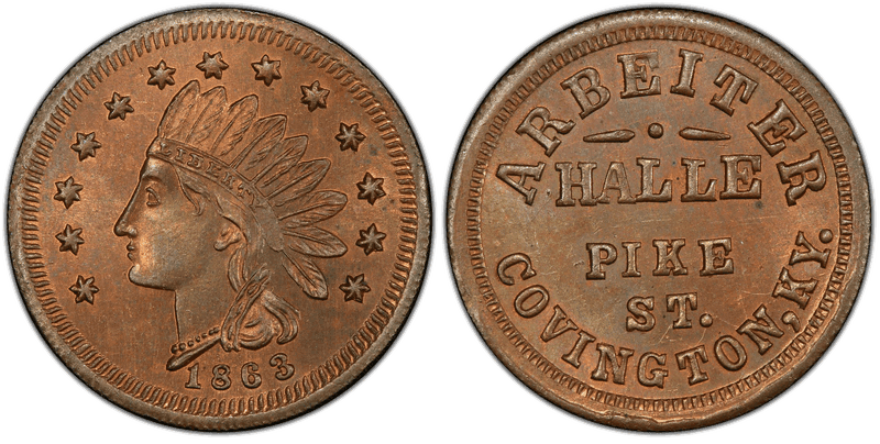 (1863) Copper Civil War Store Card F-150A-4a, Arbeiter KY