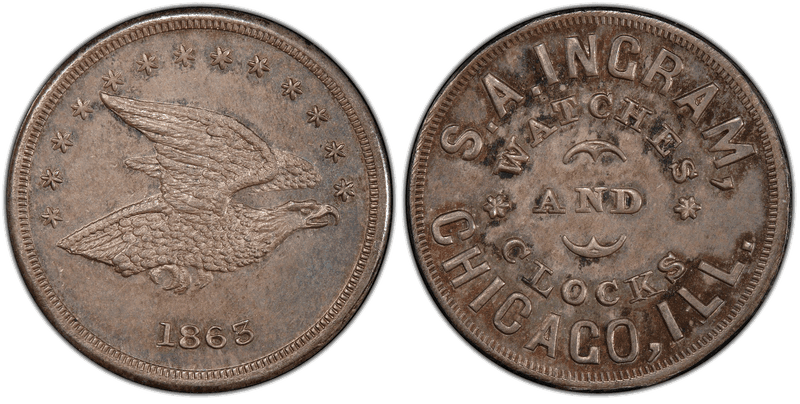 (1863) Silver Civil War Store Card F-150AG-2f, S.A. Ingram IL