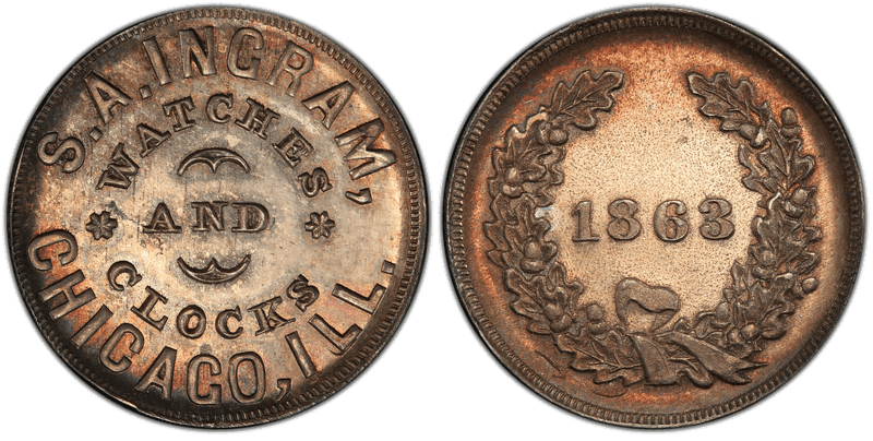 (1863) Silver Civil War Store Card F-150AG-3f, S.A. Ingram IL