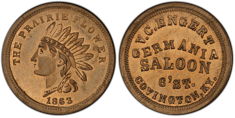 (1863) Copper-Nickel Civil War Store Card F-150D-6d, V.C. Engert KY