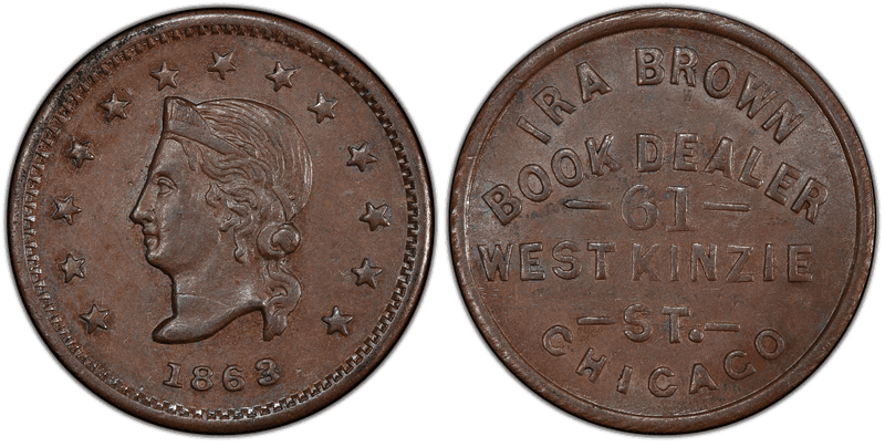 (1863) Copper Civil War Store Card F-150G-1a, Ira Brown IL