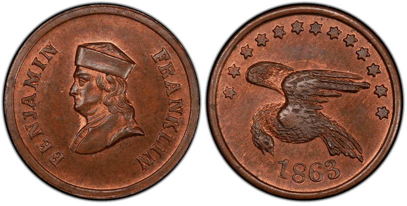 (1863) Civil War Patriotic Token F-153/282a, Benjamin Franklin
