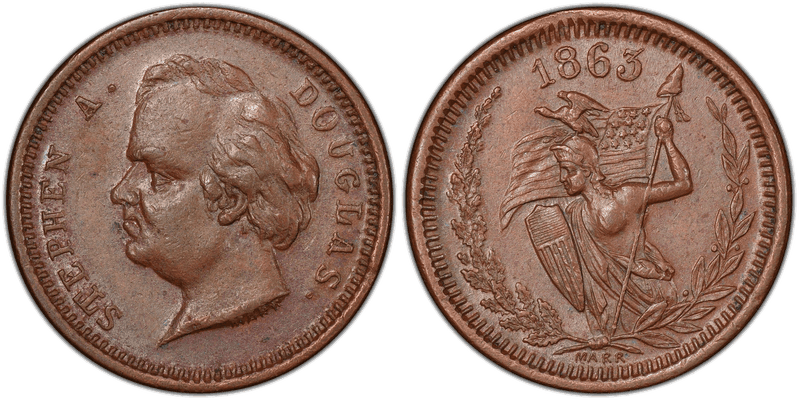 (1863) Copper Civil War Patriotic Token F-154/218a, Stephen Douglas