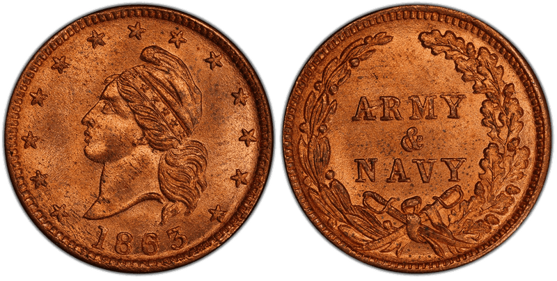 (1863) Civil War Patriotic Token F-15/319a, Army & Navy