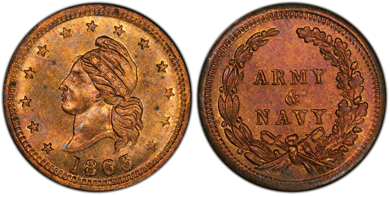 (1863) Civil War Patriotic Token F-15/319b, Army & Navy