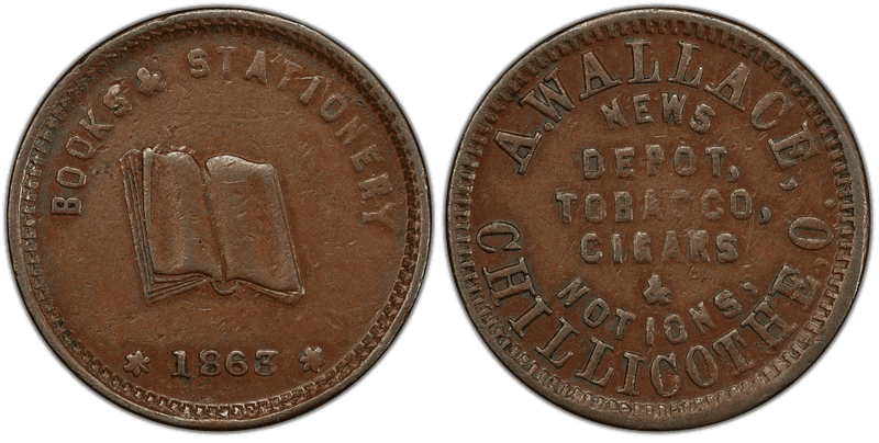 (1863) Copper Civil War Store Card F-160J-3a, A. Wallace OH
