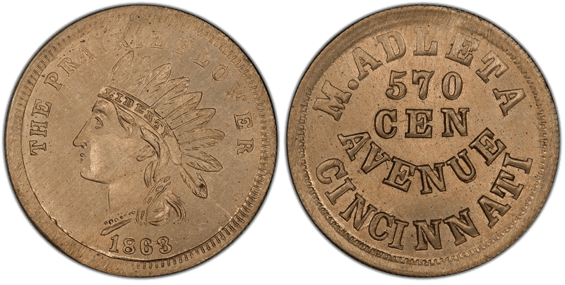 (1863) Copper-Nickel Civil War Store Card F-165A-8d, M. Adleta OH