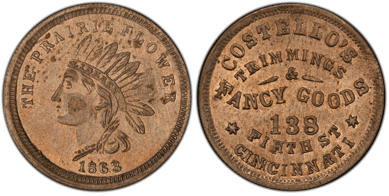 (1863) Copper-Nickel Civil War Store Card F-165AE-14d, Costello's OH