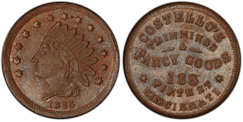 (1863) Copper Civil War Store Card F-165AE-9a, Costello's OH