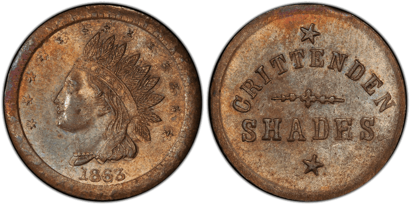 (1863) Copper Civil War Store Card F-165AF-1a, Crittenden OH