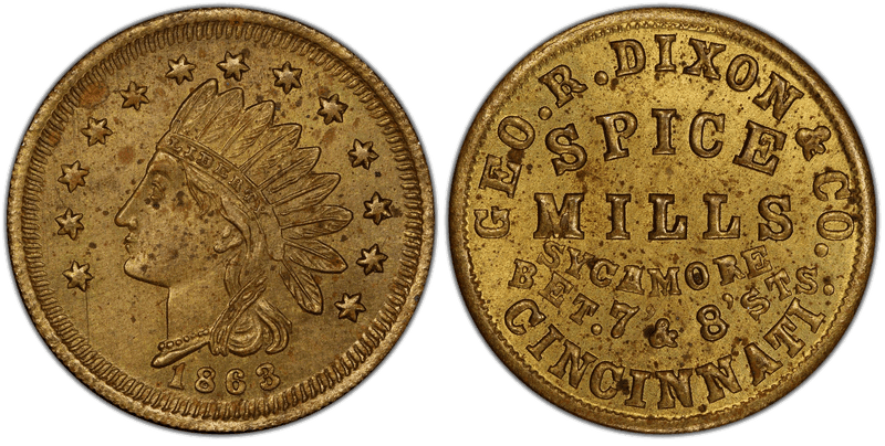 (1863) Brass Civil War Store Card F-165AH-6b, Geo. R. Dixon & Co. OH