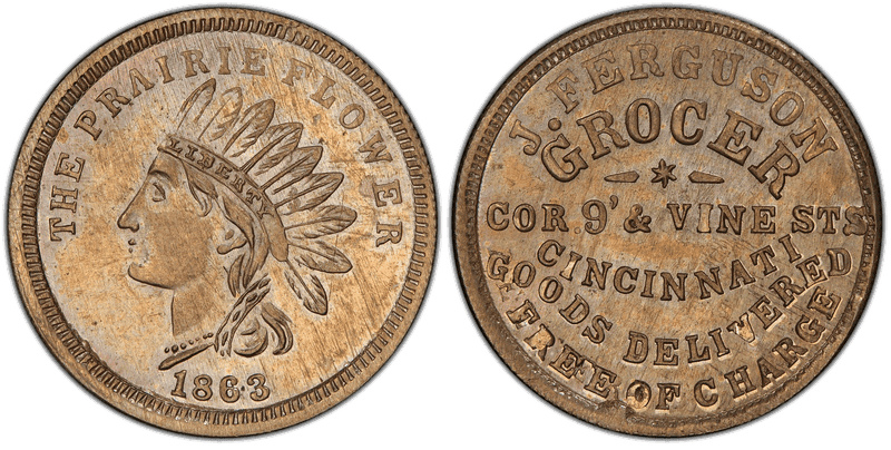 (1863) Copper-Nickel Civil War Store Card F-165AO-7d, J. Ferguson OH