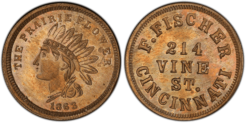 (1863) Copper-Nickel Civil War Store Card F-165AS-4d, F. Fischer OH