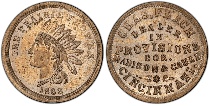 (1863) Copper-Nickel Civil War Store Card F-165AW-8d, Chas. Flach OH