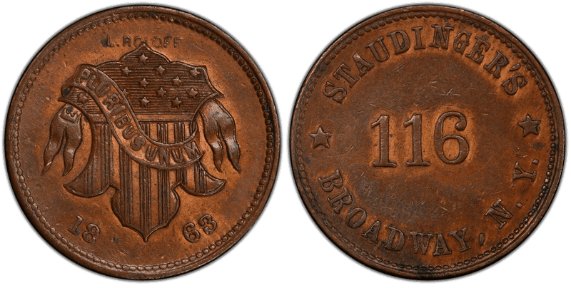 (1863) Copper Civil War Store Card F-165BE-2a, Segars O.G. Tobacco OH