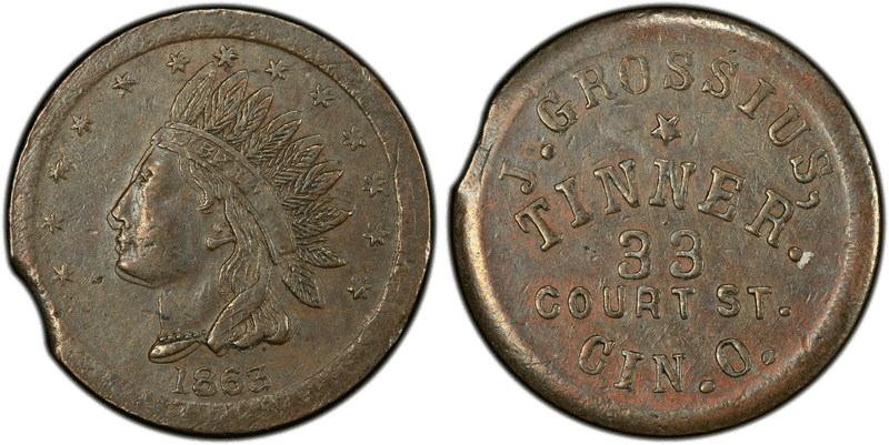(1863) Copper Civil War Store Card F-165BH-1a, J. Grossius OH