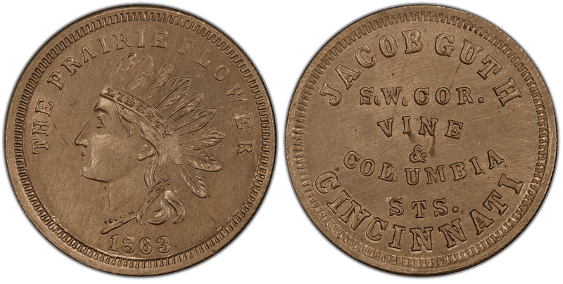 (1863) Copper-Nickel Civil War Store Card F-165BI-10d, Jacob Guth OH