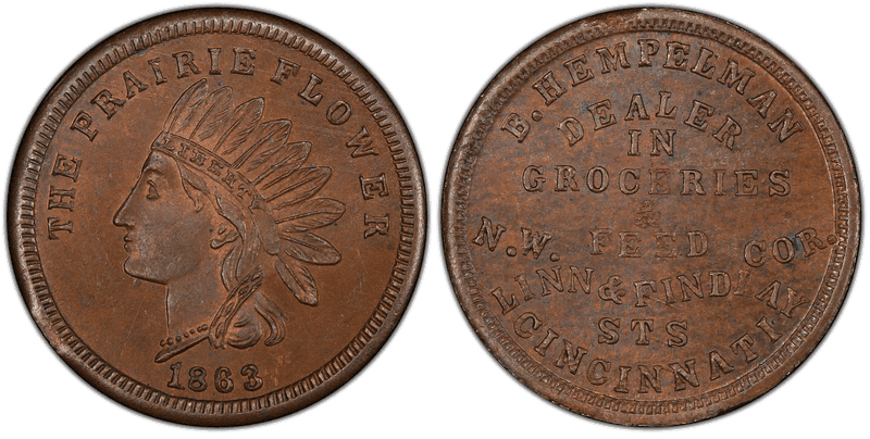 (1863) Copper Civil War Store Card F-165BT-15a, B. Hempelman OH
