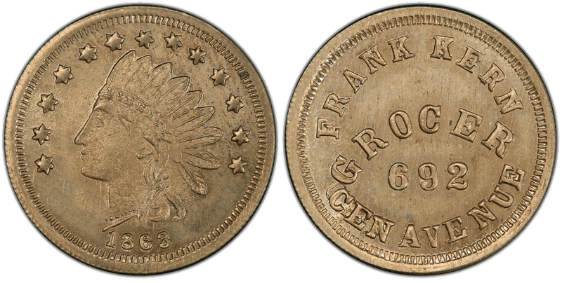 (1863) Copper-Nickel Civil War Store Card F-165CK-1d, Frank Kern OH